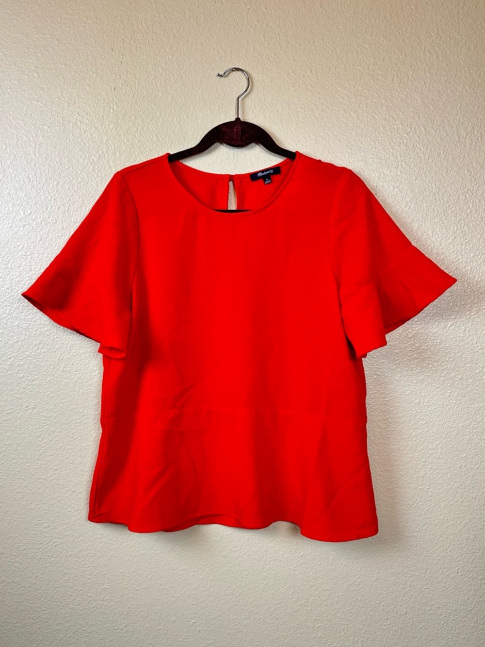Madewell Orange Blouse Flutter Short Sleeve Womens Keyhole Back Workwear